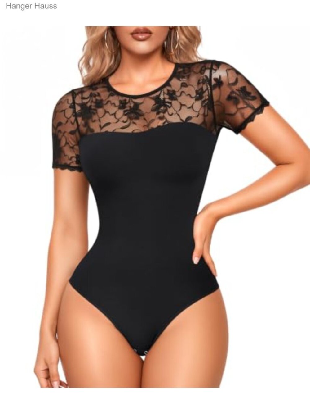 Lace Bodysuit Shapewear Short Sleeve Thong Tummy Control Women